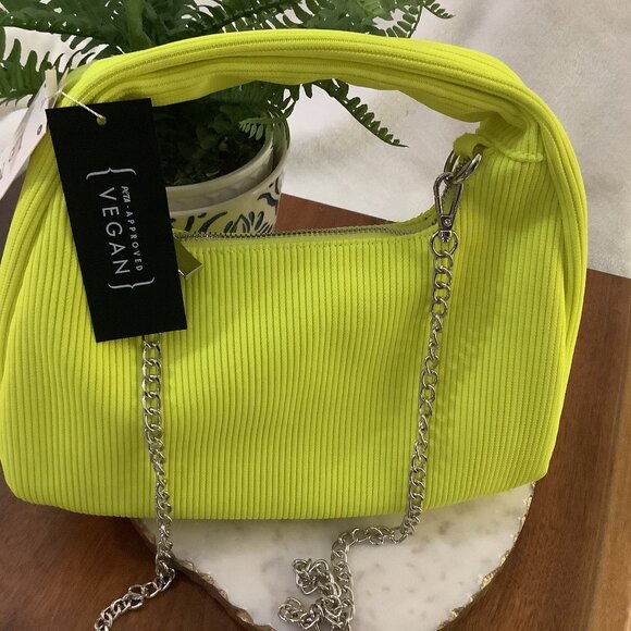 LE-MIEL-STATEMENT NEON YELLOW TOP HANDLE BAG WITH SILVER CROSBODY HARDWAREK-NWT - Picture 9 of 11